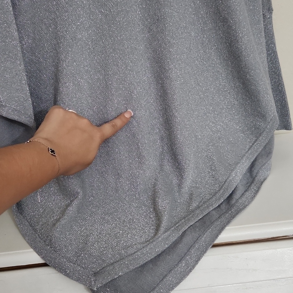 S/M Metalic Poncho Batwing Sweater Gret knit High-Low Career Contemporary - Picture 11 of 12